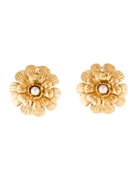 chanel earrings with flowers|chanel camellia flower earrings.